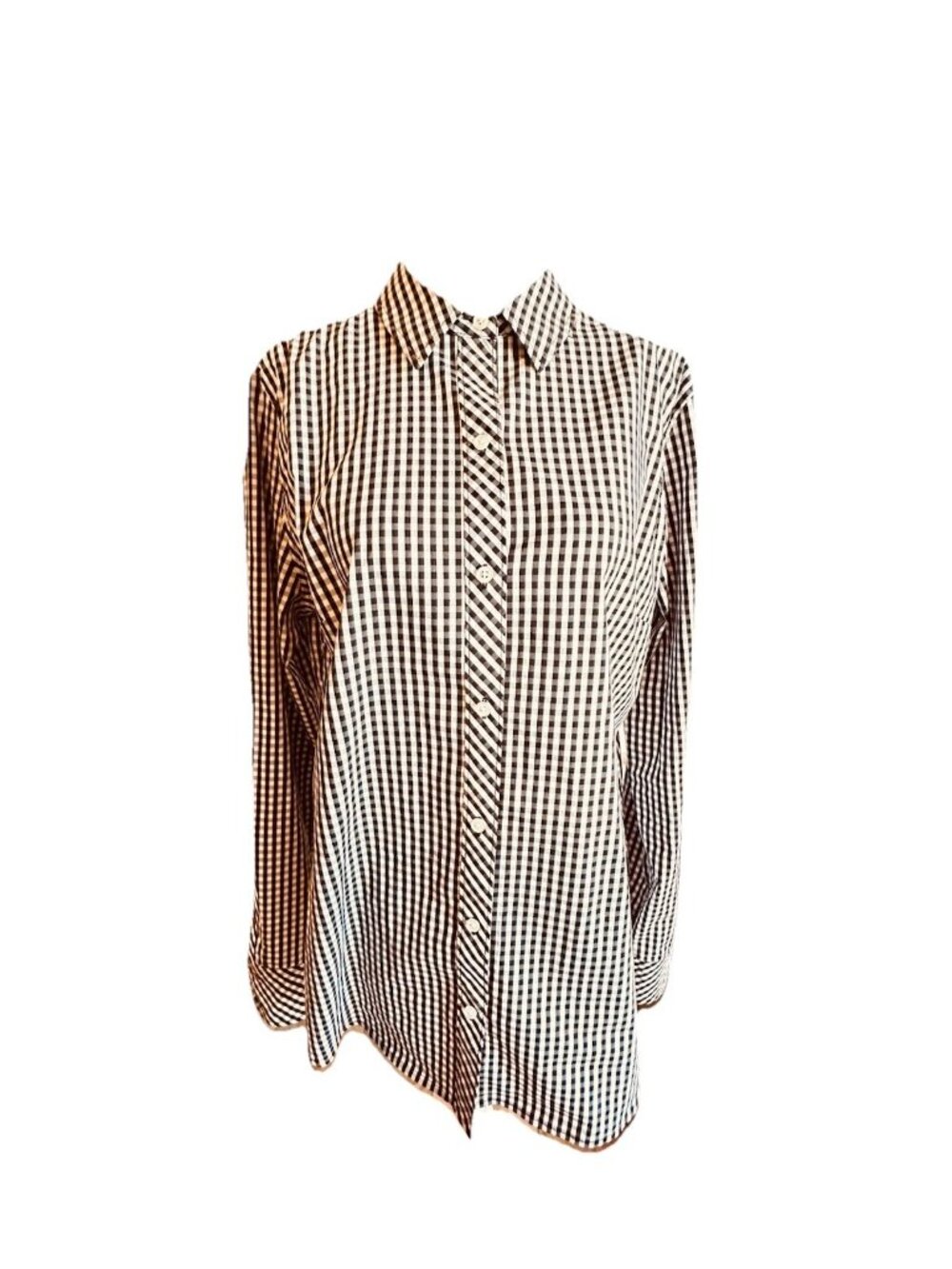 1901 Size Med Black & White w/Gingham Print Long Sleeve Button-Front Blouse